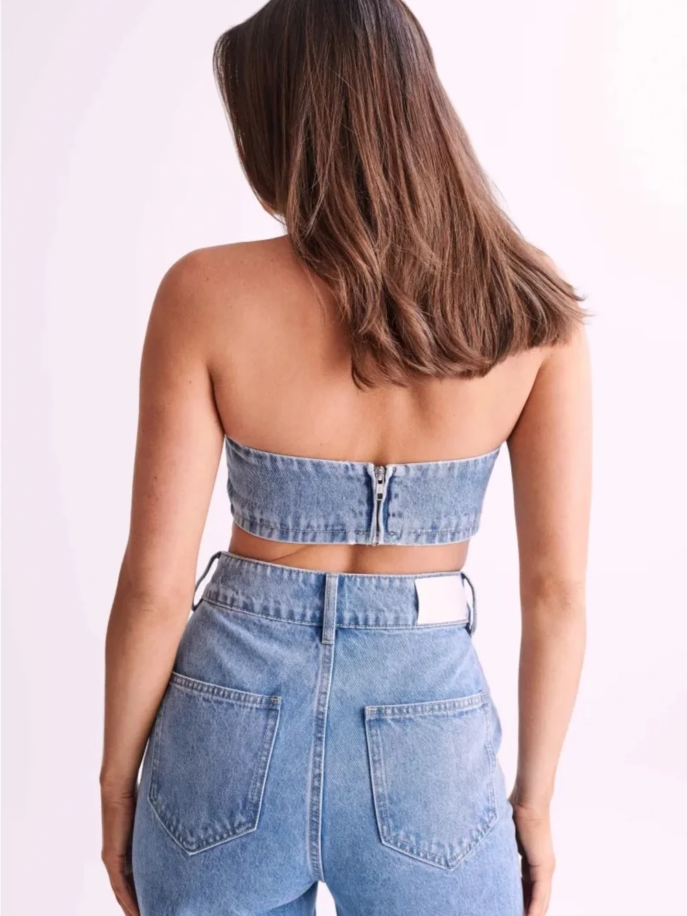 NWT Meshki Samantha Rose Denim Bandeau - Mid Blue Top Size XS